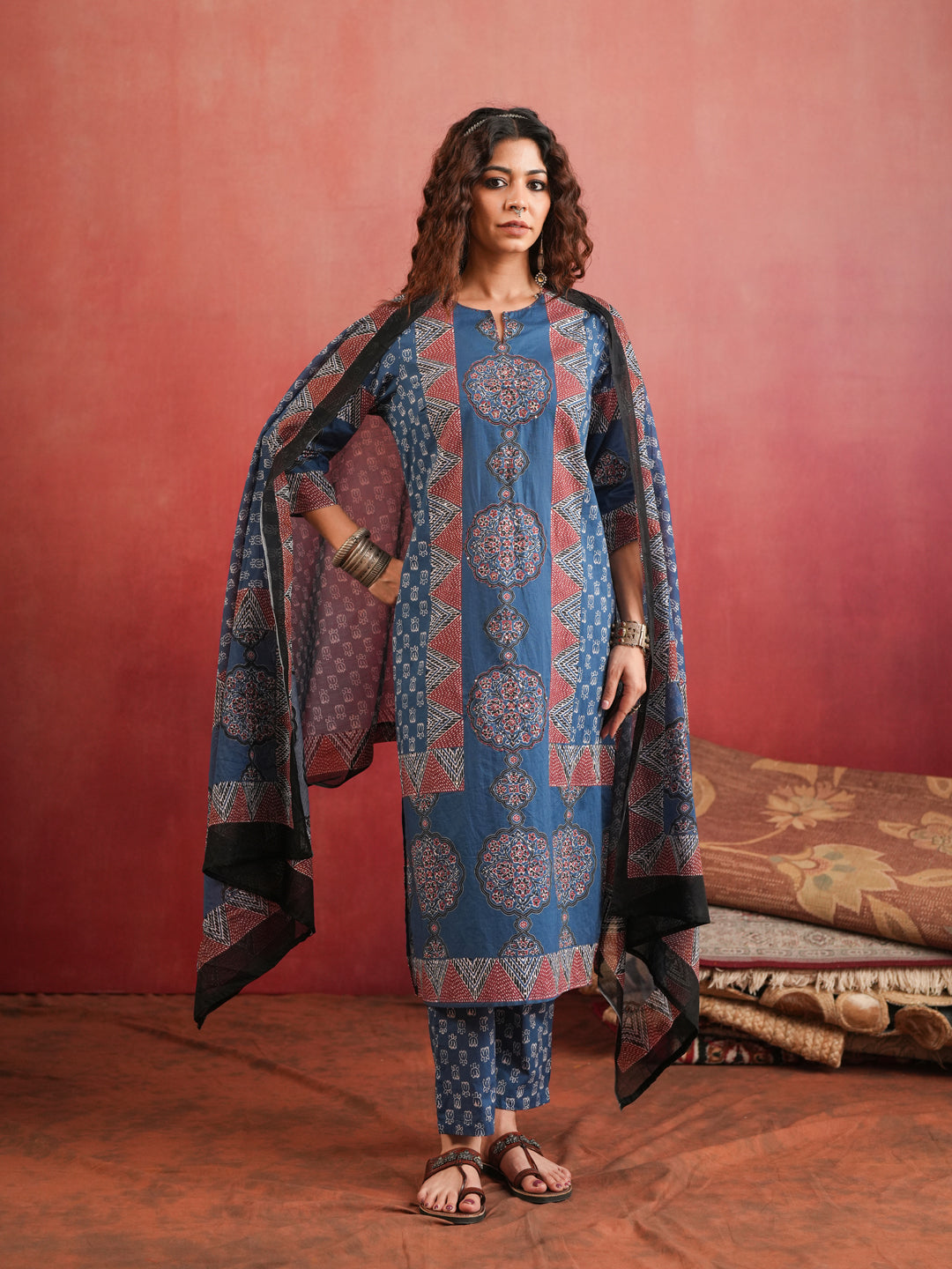 Surmai Mandala | Indigo Ajrakh Cotton Suit Set