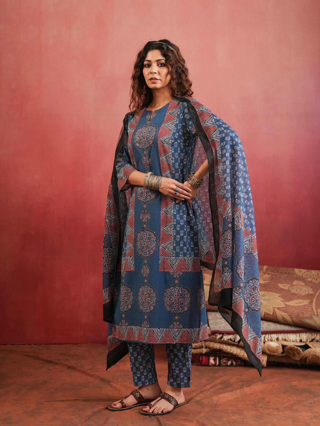 Surmai Mandala | Indigo Ajrakh Cotton Suit Set