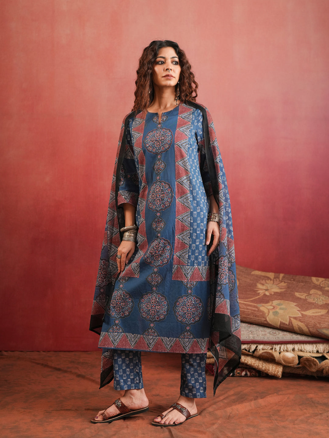 Surmai Mandala | Indigo Ajrakh Cotton Suit Set