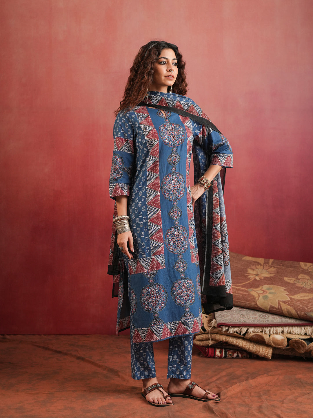 Surmai Mandala | Indigo Ajrakh Cotton Suit Set
