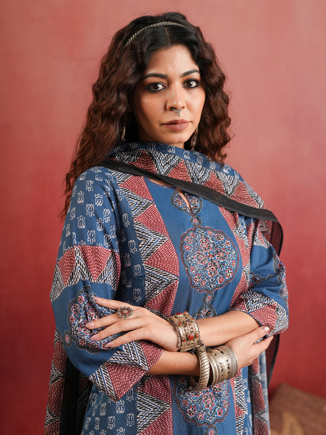 Surmai Mandala | Indigo Ajrakh Cotton Suit Set