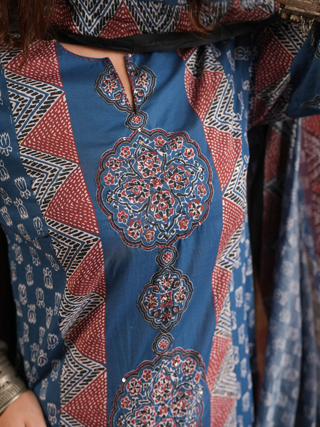 Surmai Mandala | Indigo Ajrakh Cotton Suit Set