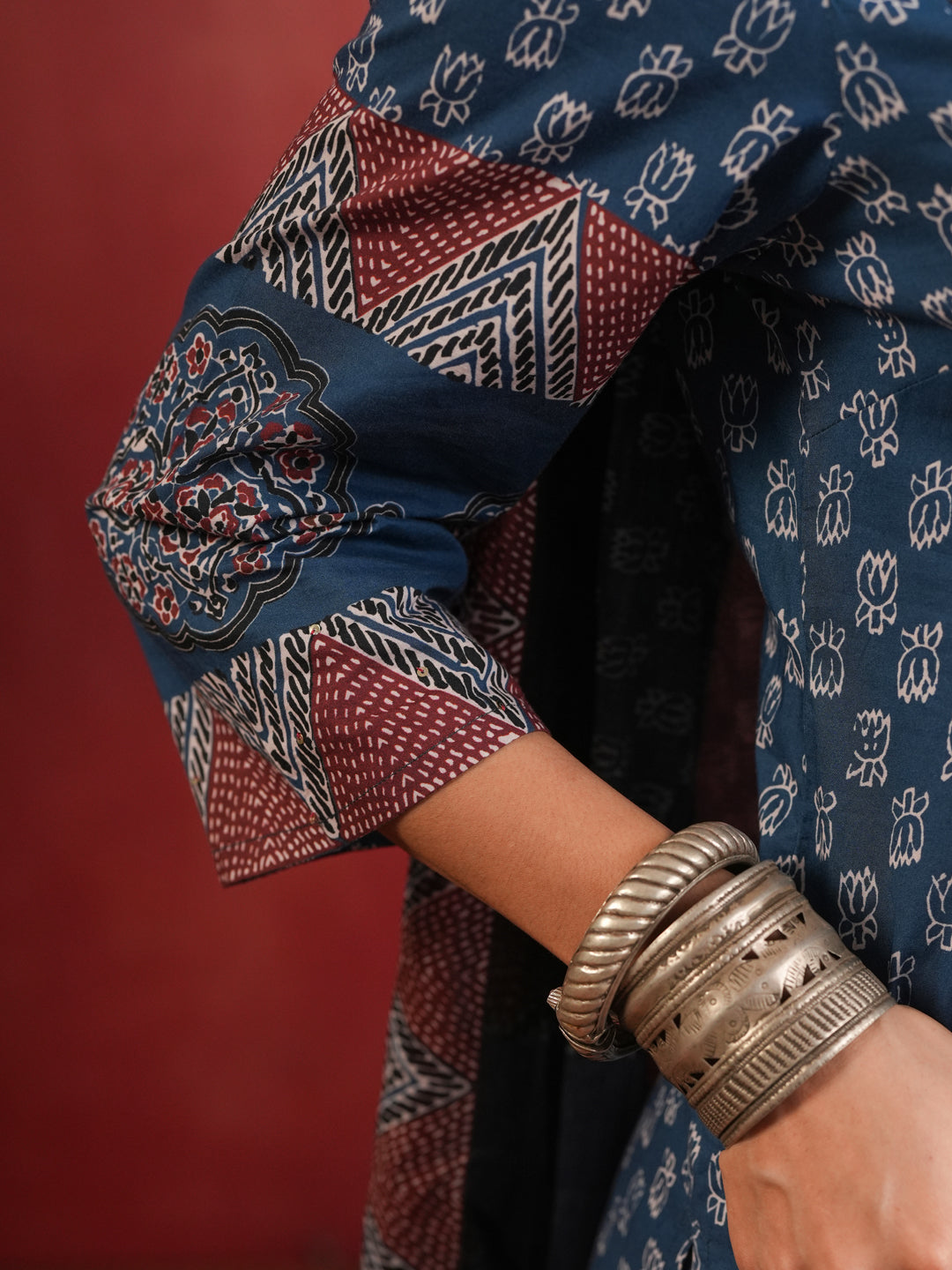 Surmai Mandala | Indigo Ajrakh Cotton Suit Set