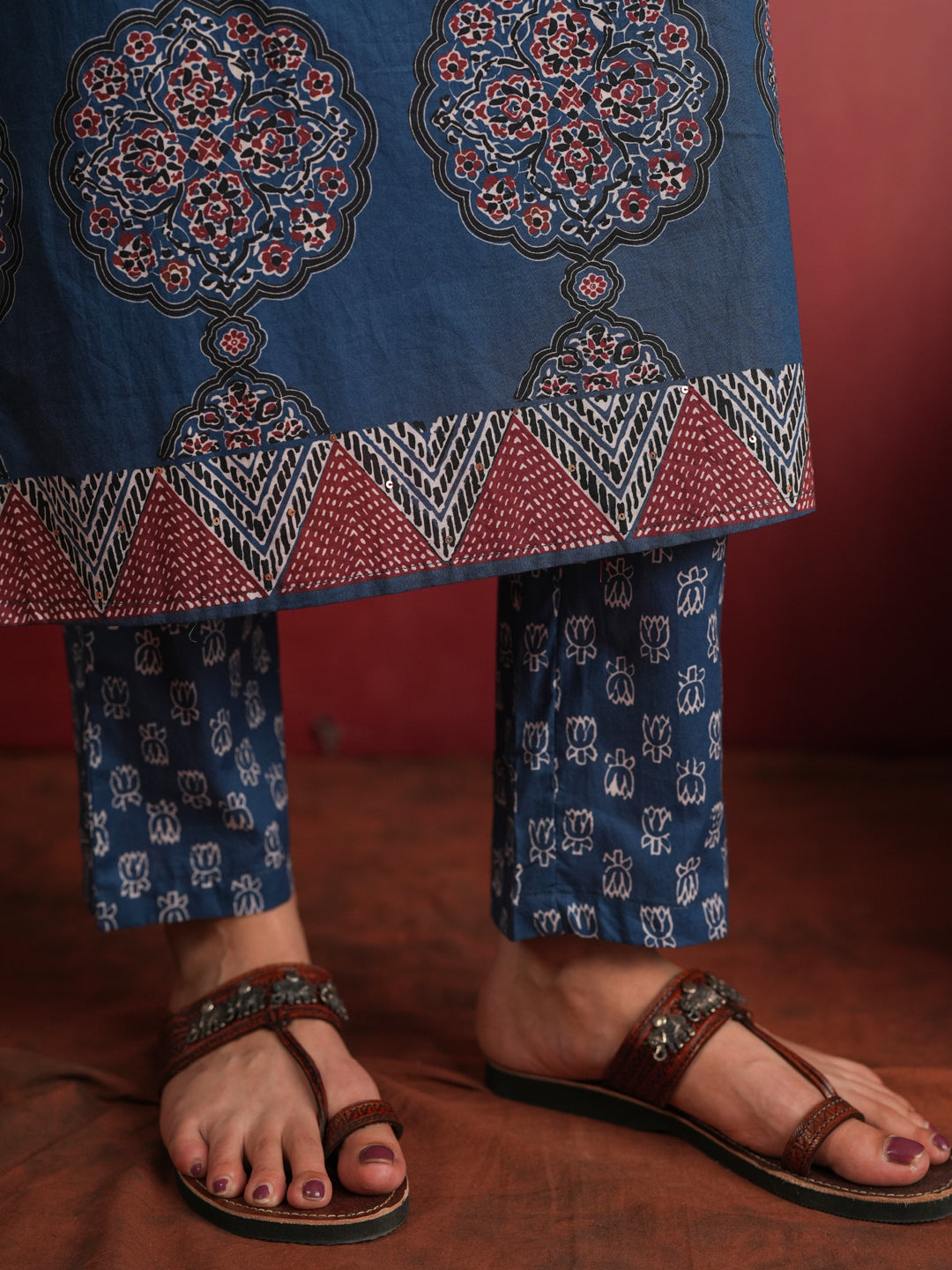 Surmai Mandala | Indigo Ajrakh Cotton Suit Set