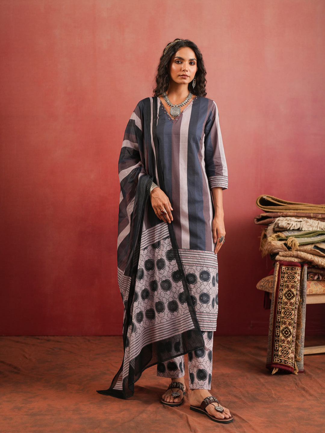 Shahnaz Ajrakh Suit Set