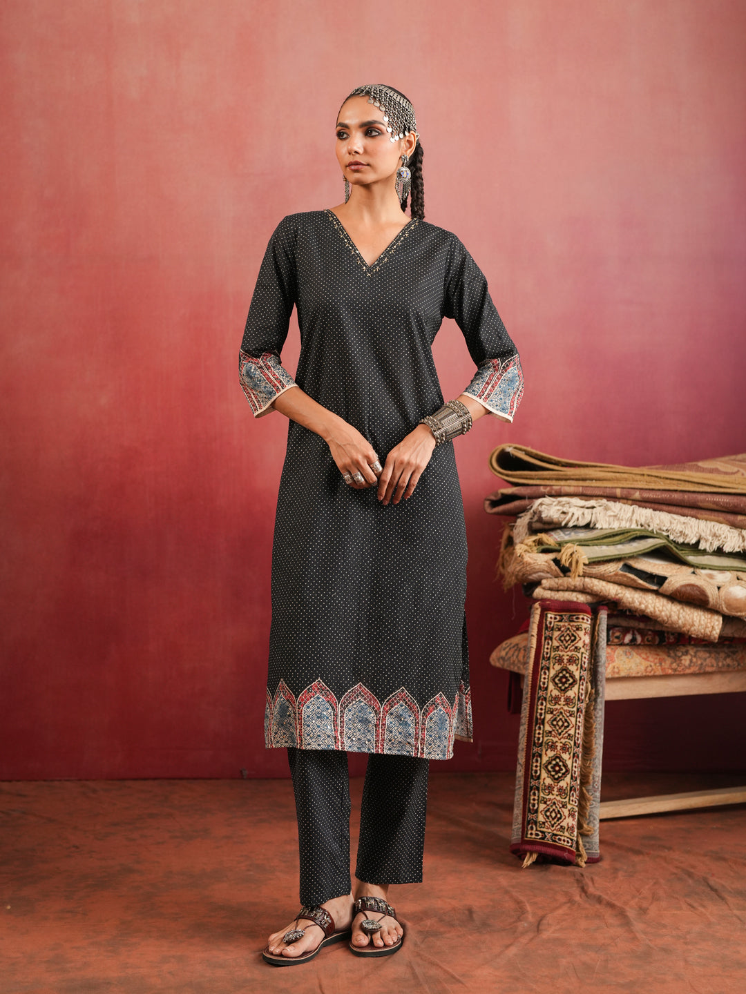 Siyahi Ajrakh Suit Set