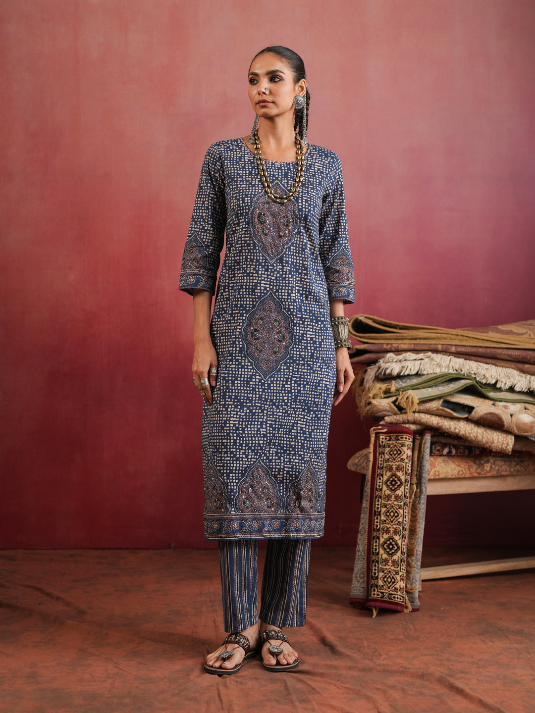 Neelkanth Ajrakh Suit Set