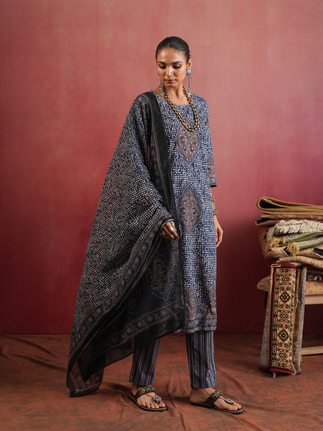 Neelkanth Ajrakh Suit Set