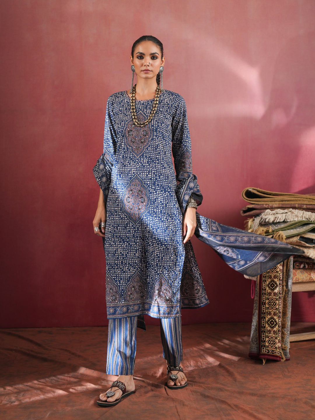 Neelkanth Ajrakh Suit Set