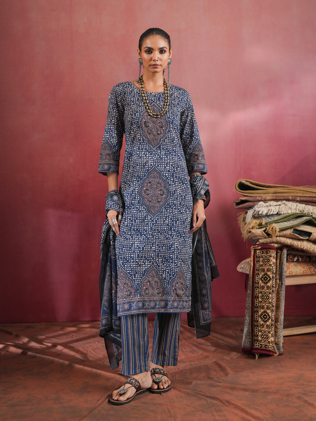 Neelkanth Ajrakh Suit Set
