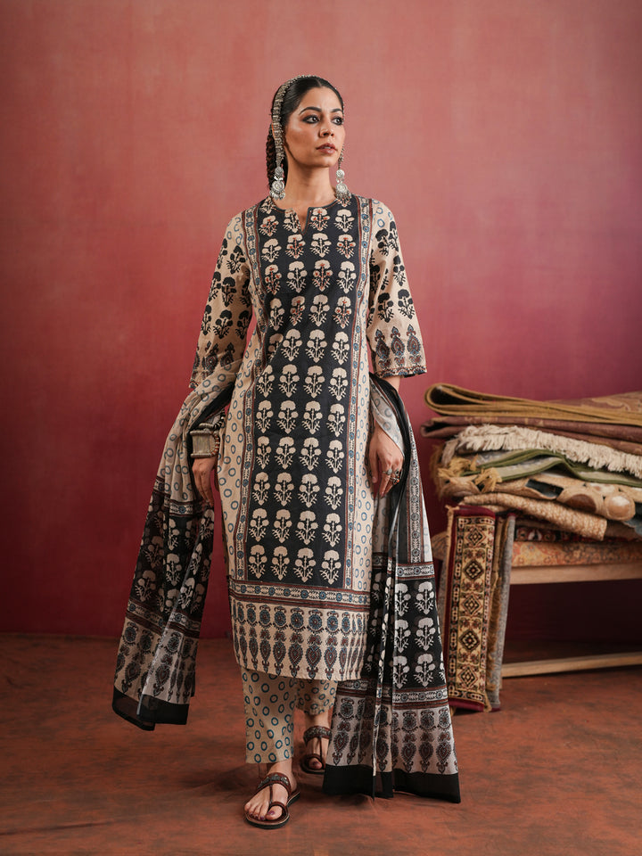 Kesar Gul Ajrakh Suit Set