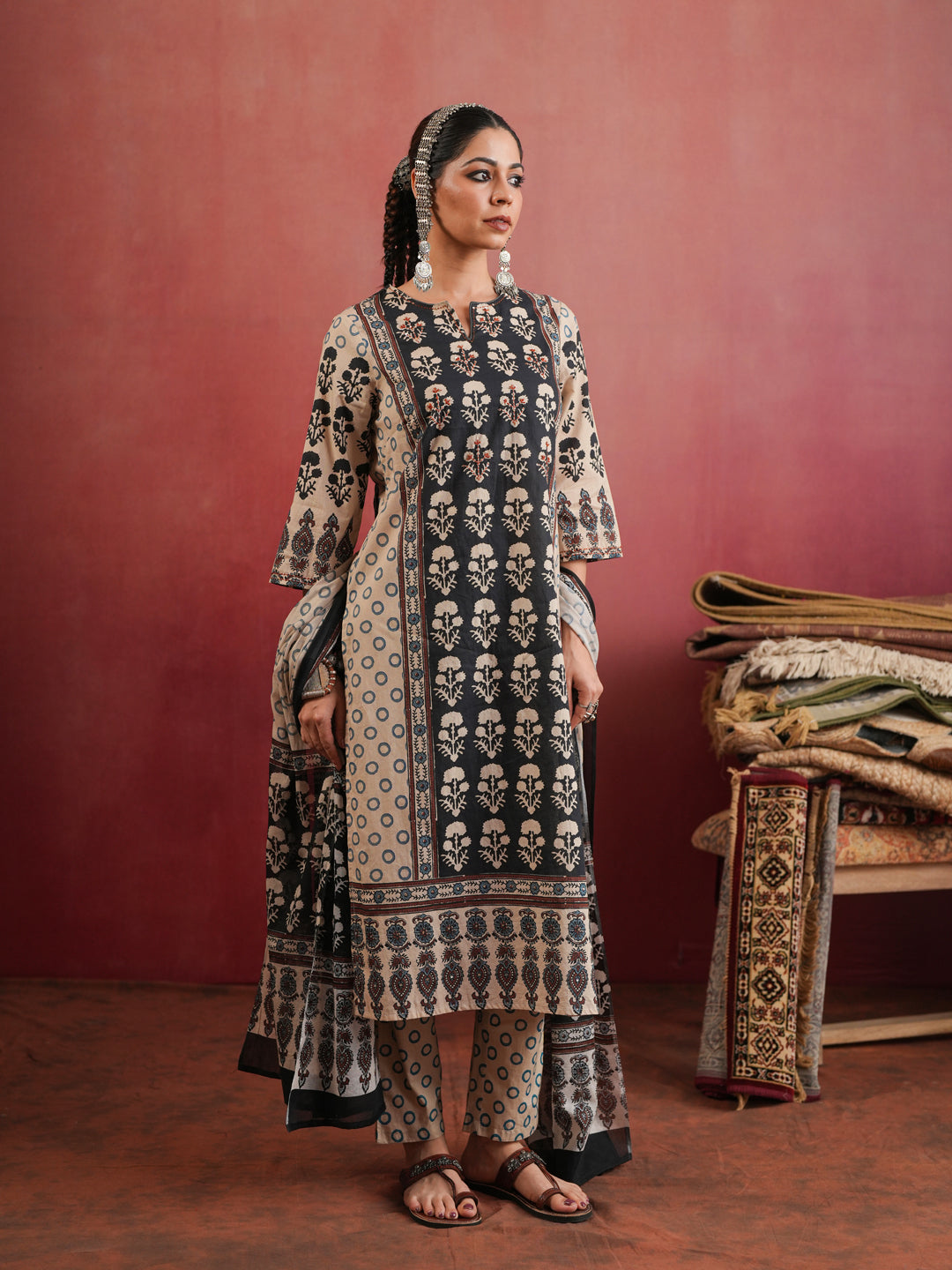 Kesar Gul Ajrakh Suit Set