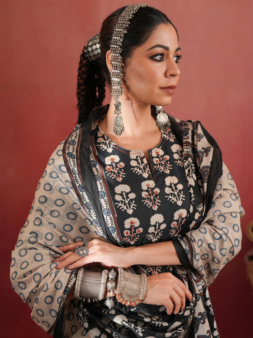 Kesar Gul Ajrakh Suit Set
