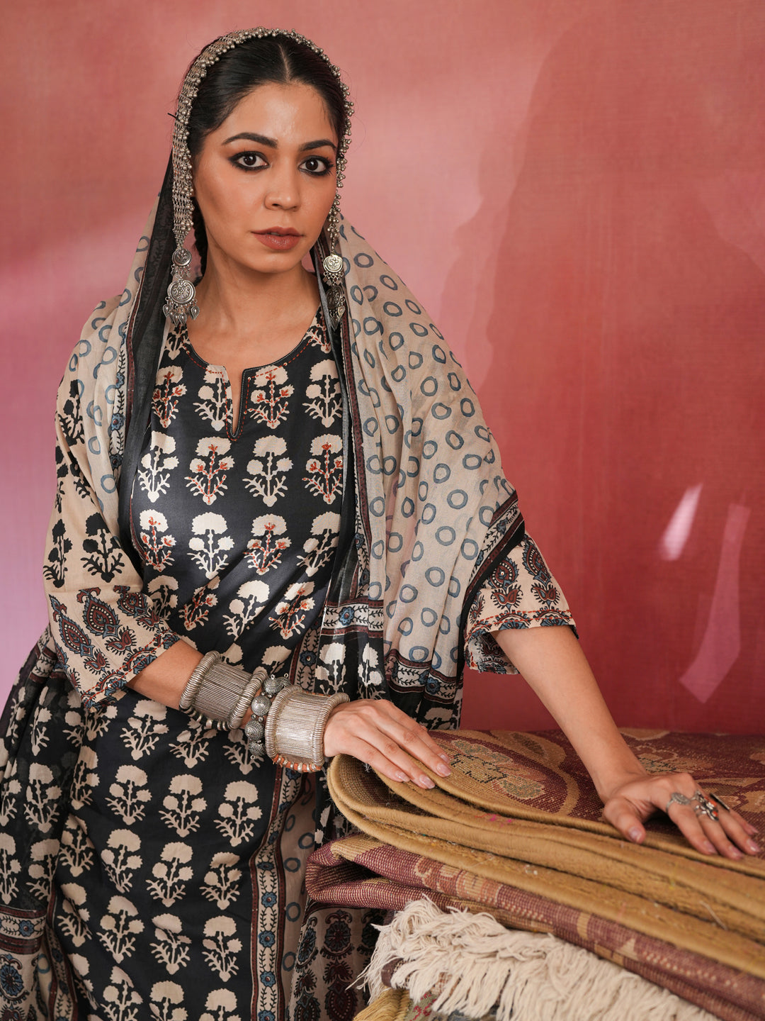 Kesar Gul Ajrakh Suit Set