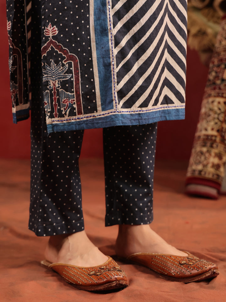 Neel Chevron | Black Ajrakh Cotton Suit Set