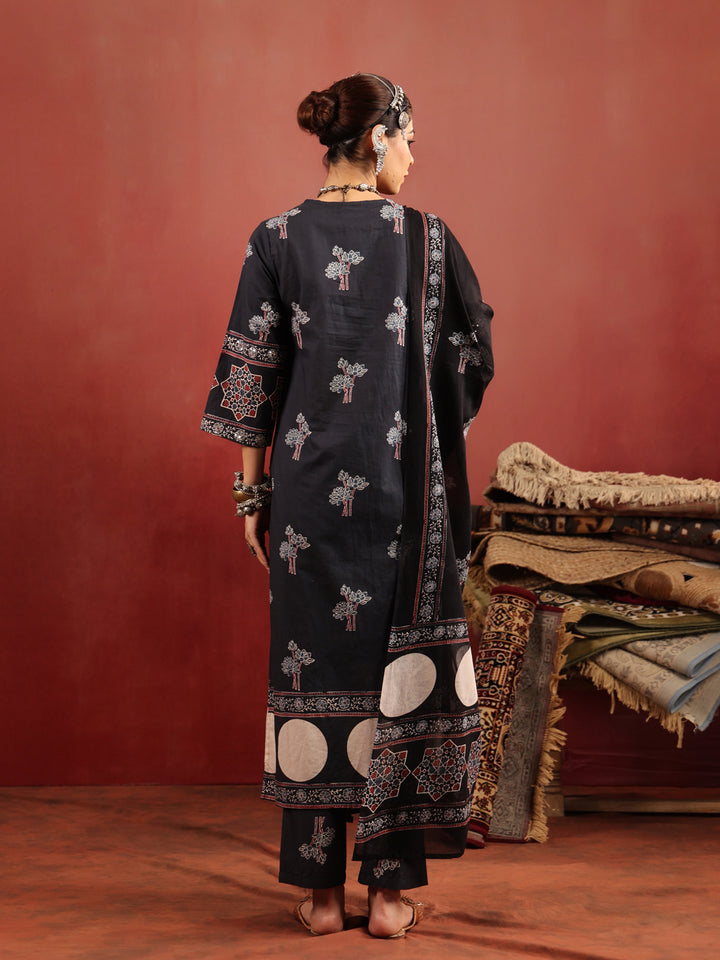 Chandni Raag | Black Ajrakh Cotton Suit Set