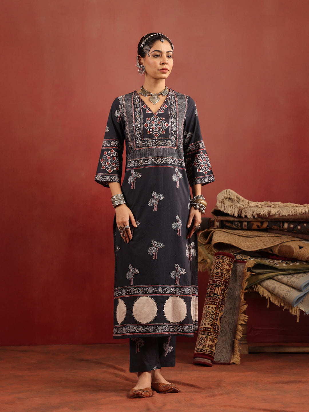Chandni Raag | Black Ajrakh Cotton Suit Set