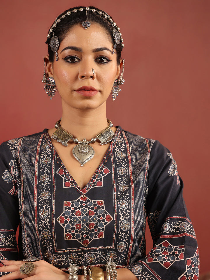 Chandni Raag | Black Ajrakh Cotton Suit Set