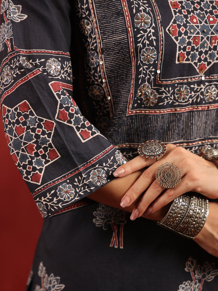 Chandni Raag | Black Ajrakh Cotton Suit Set