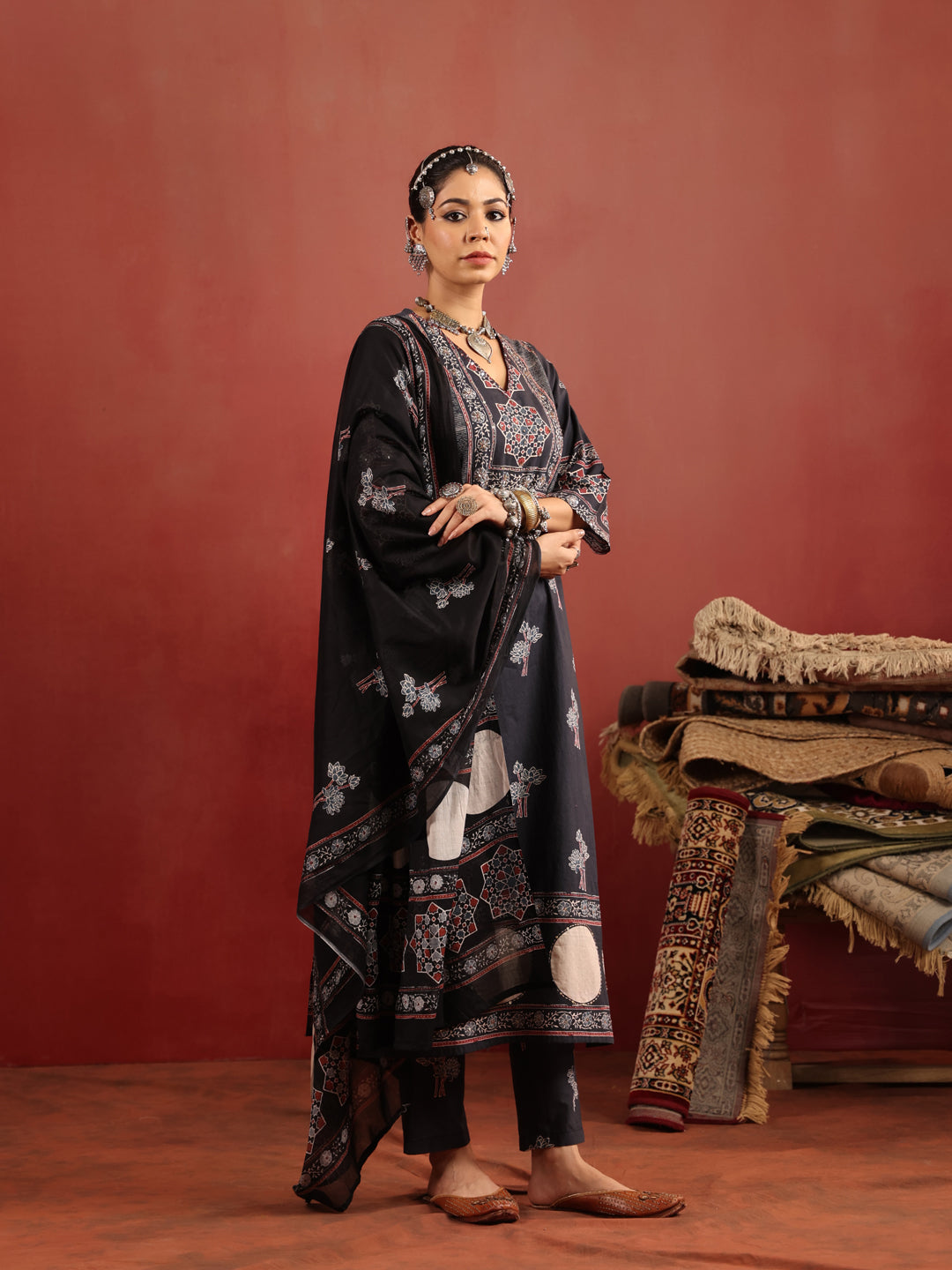 Chandni Raag | Black Ajrakh Cotton Suit Set