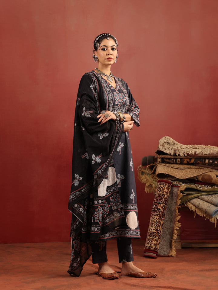 Chandni Raag | Black Ajrakh Cotton Suit Set