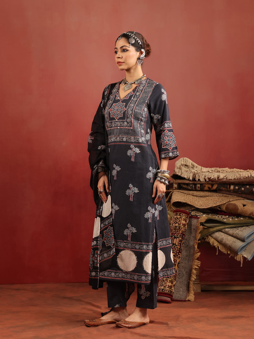 Chandni Raag | Black Ajrakh Cotton Suit Set