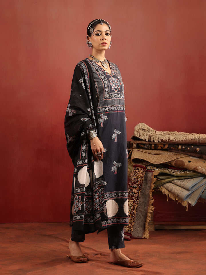 Chandni Raag | Black Ajrakh Cotton Suit Set