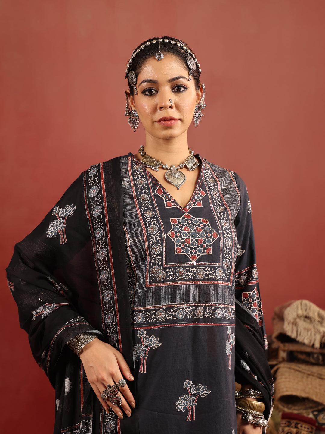 Chandni Raag | Black Ajrakh Cotton Suit Set