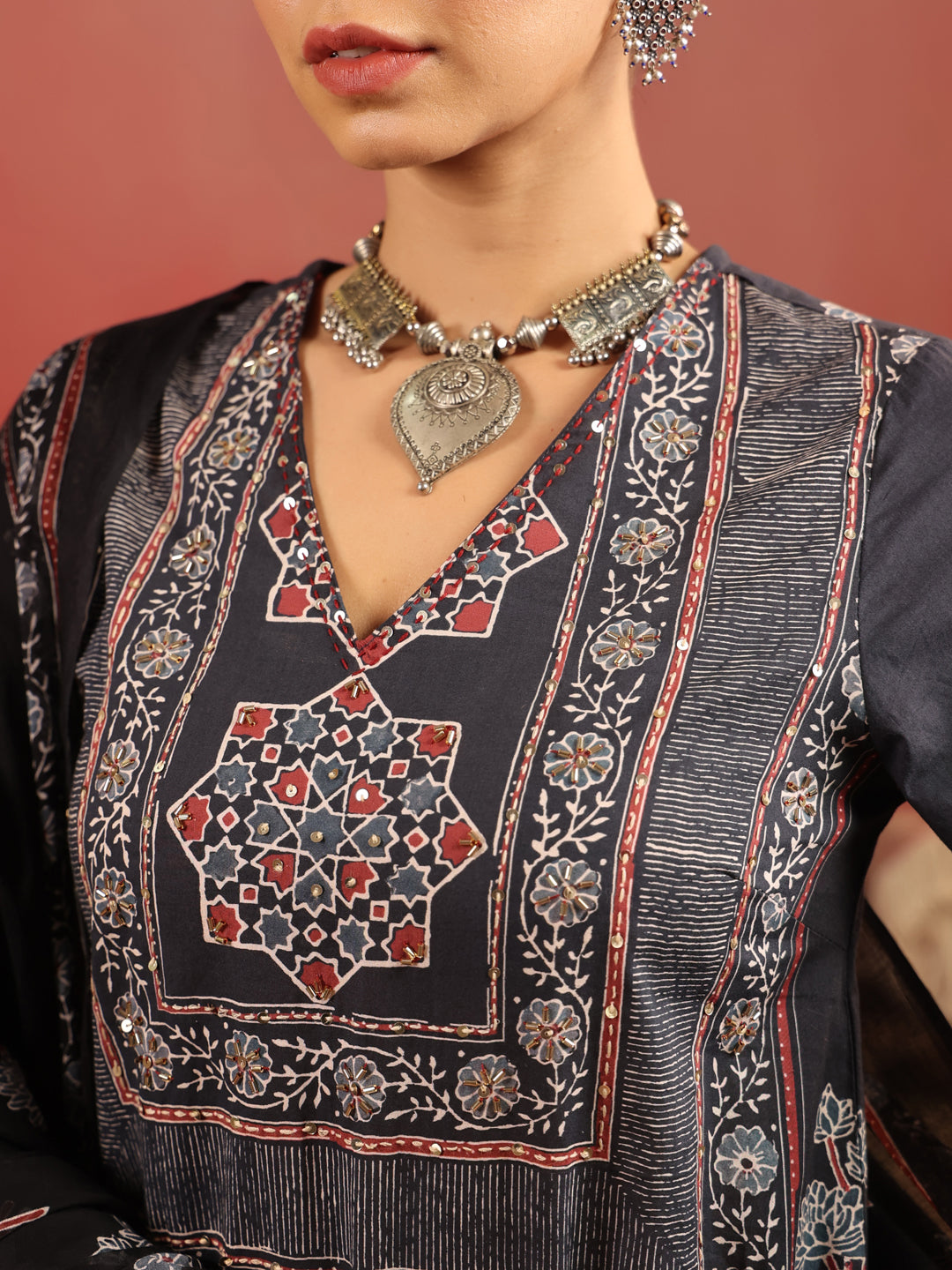 Chandni Raag | Black Ajrakh Cotton Suit Set