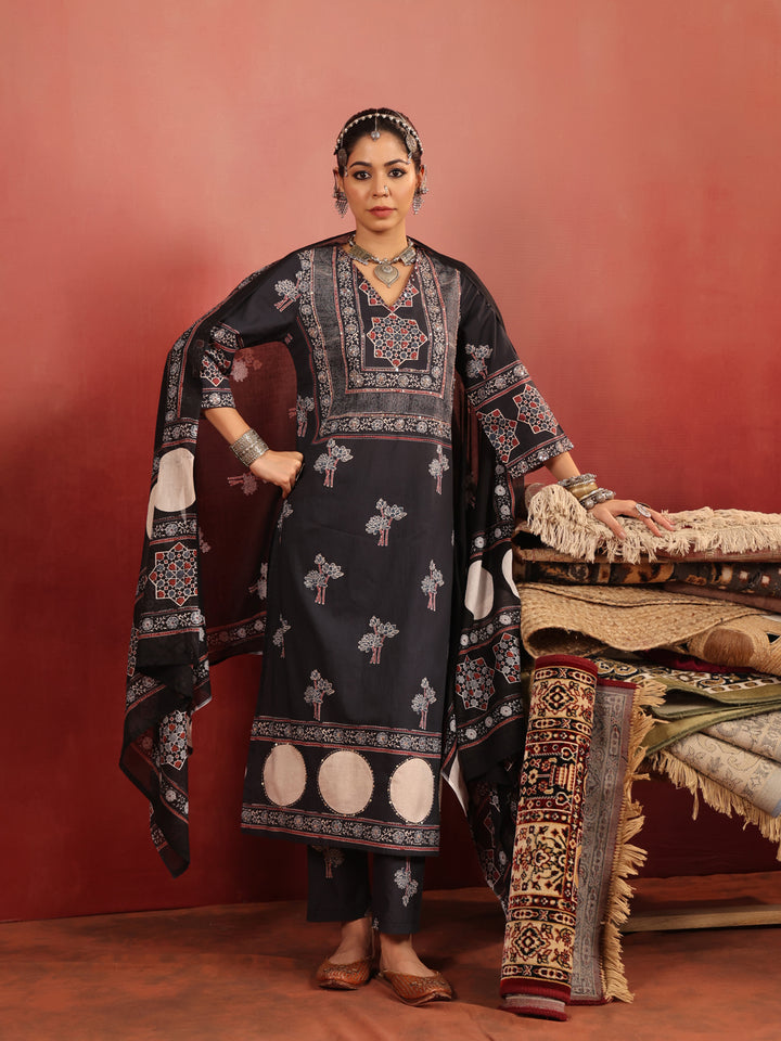 Chandni Raag | Black Ajrakh Cotton Suit Set