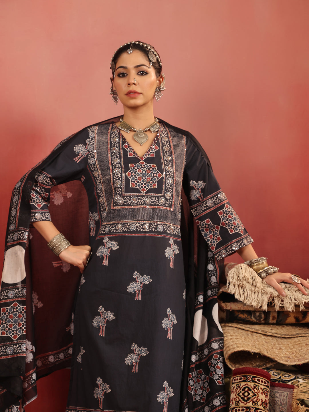 Chandni Raag | Black Ajrakh Cotton Suit Set