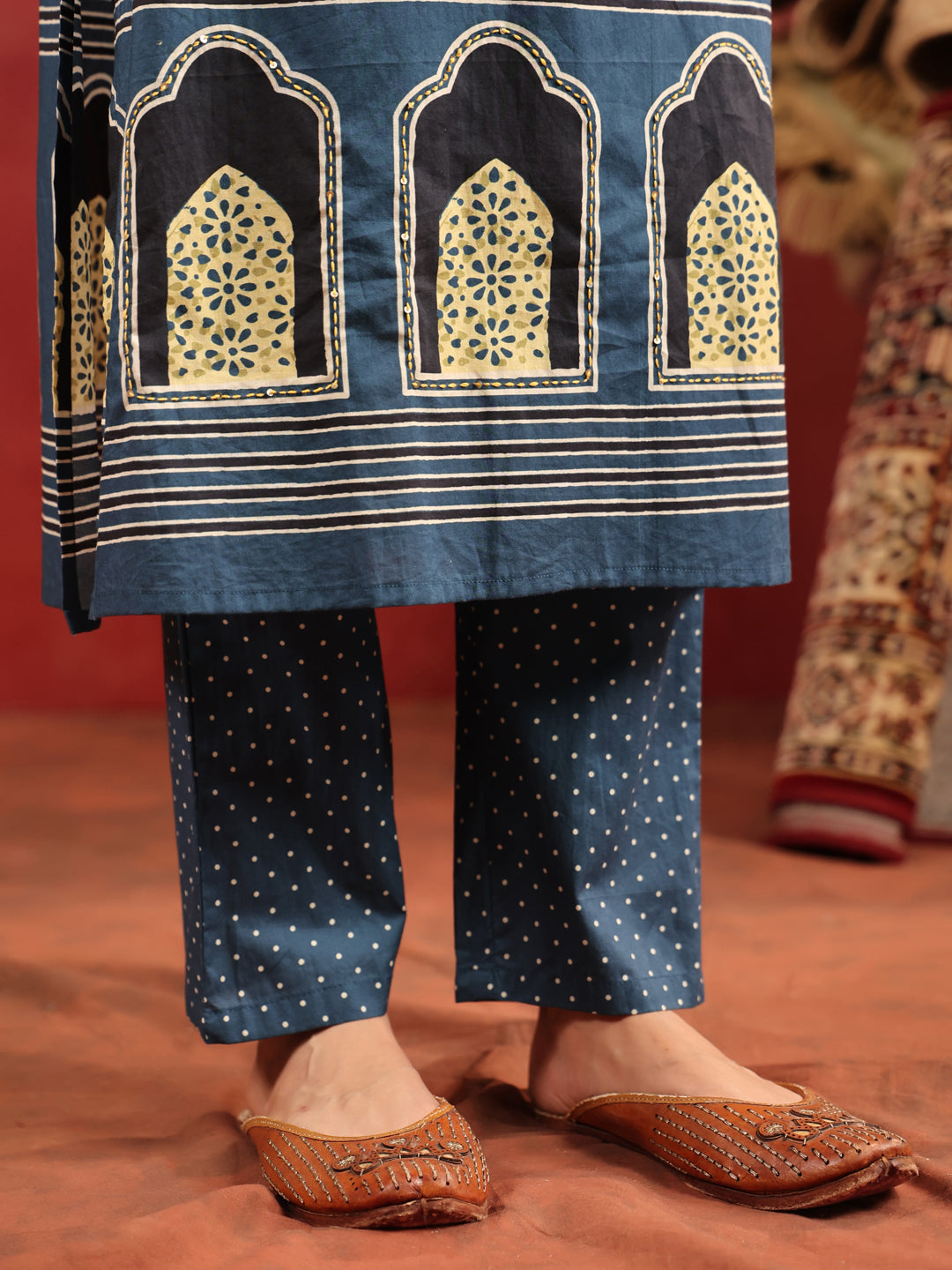 Neel Aangan | Teal Ajrakh Cotton Suit Set