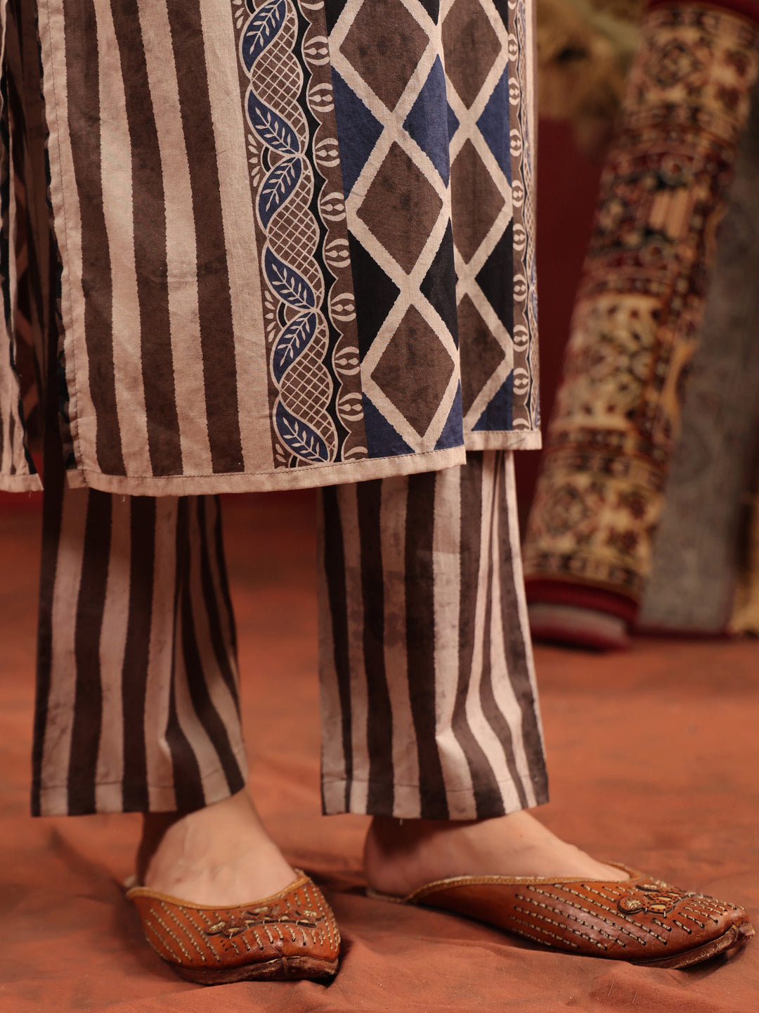 Baori Stripes | Taupe Ajrakh Cotton Suit Set