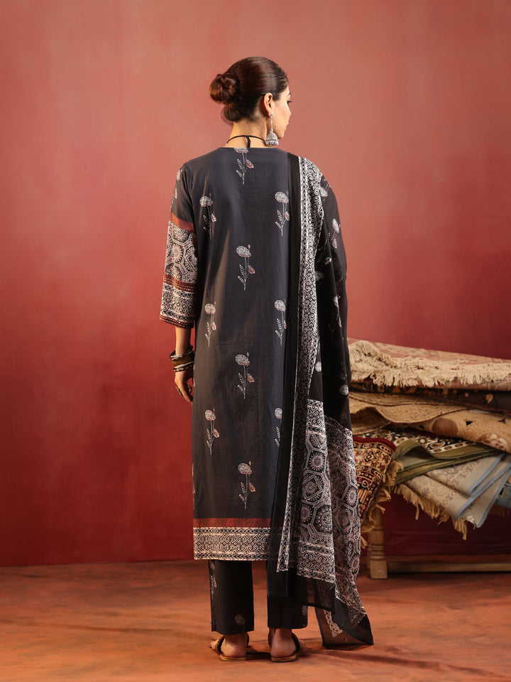 Charvi | Noir Ajrakh Motif Suit Set