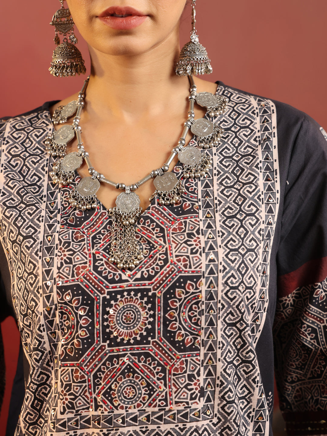 Charvi | Noir Ajrakh Motif Suit Set
