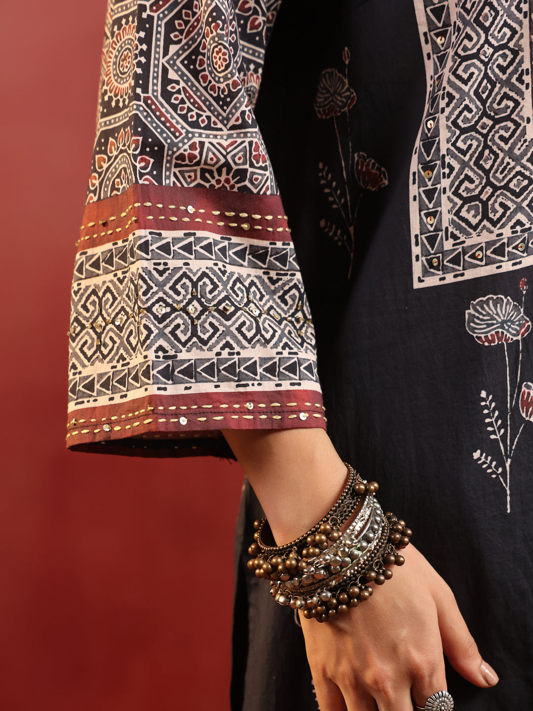 Charvi | Noir Ajrakh Motif Suit Set