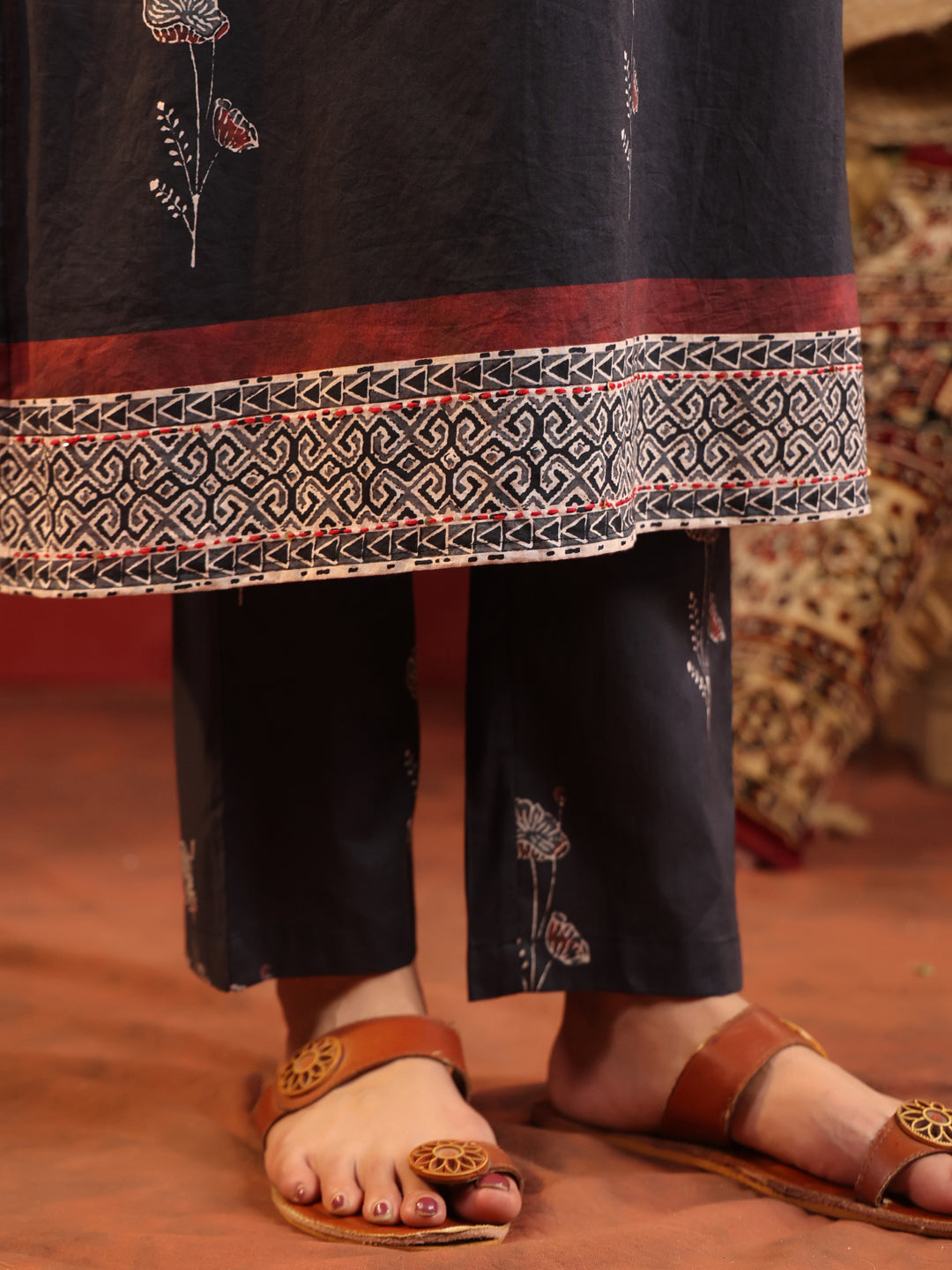 Charvi | Noir Ajrakh Motif Suit Set