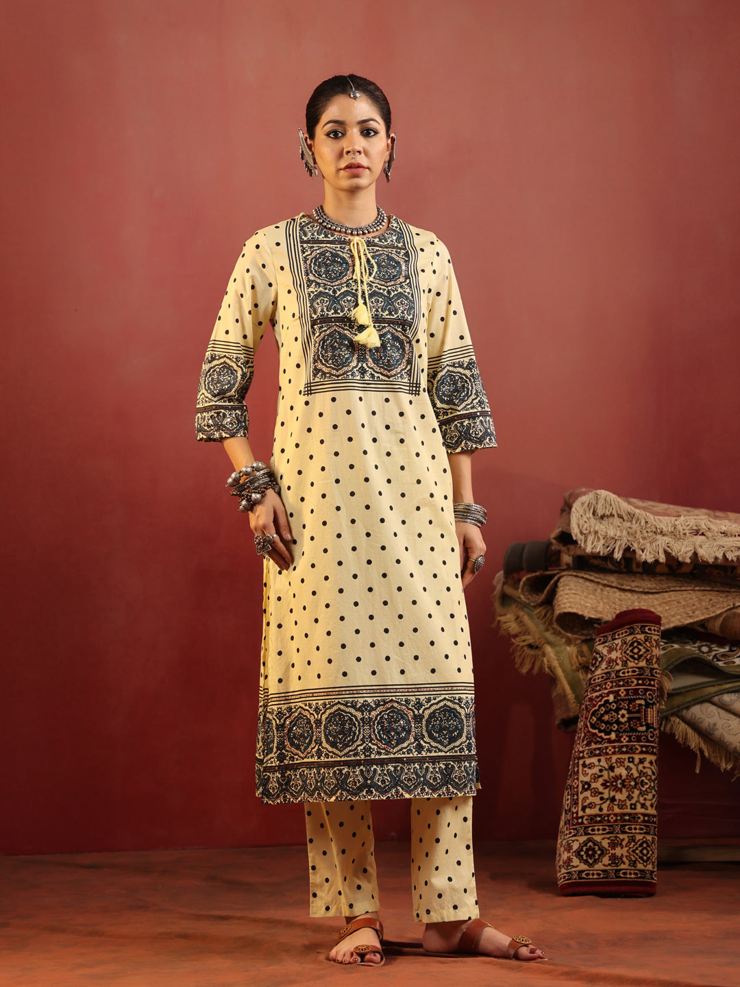 Tarini | Butter Polka Ajrakh Suit Set