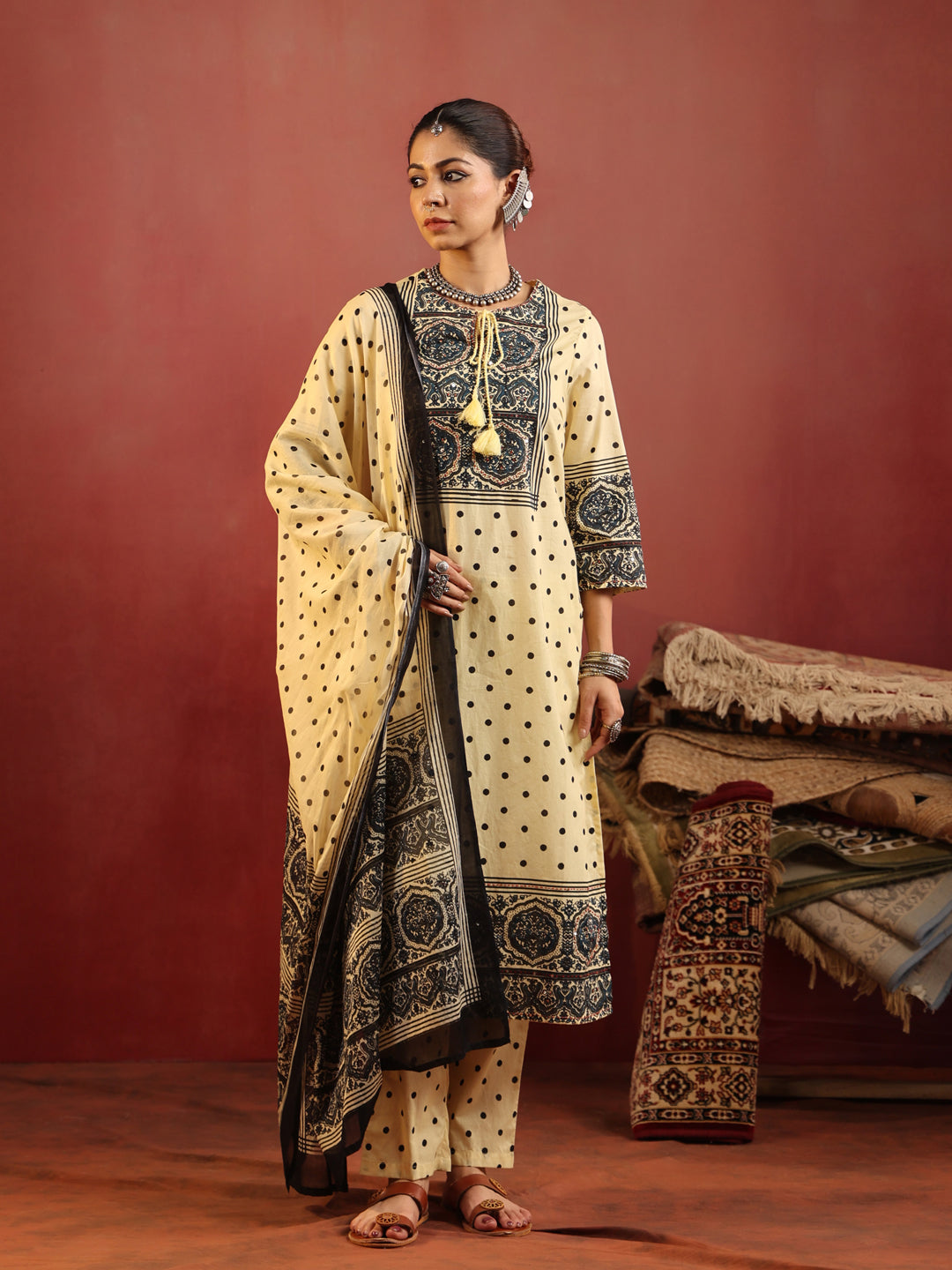 Tarini | Butter Polka Ajrakh Suit Set