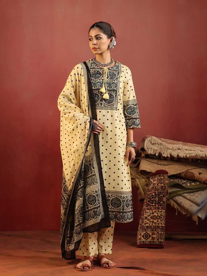 Tarini | Butter Polka Ajrakh Suit Set