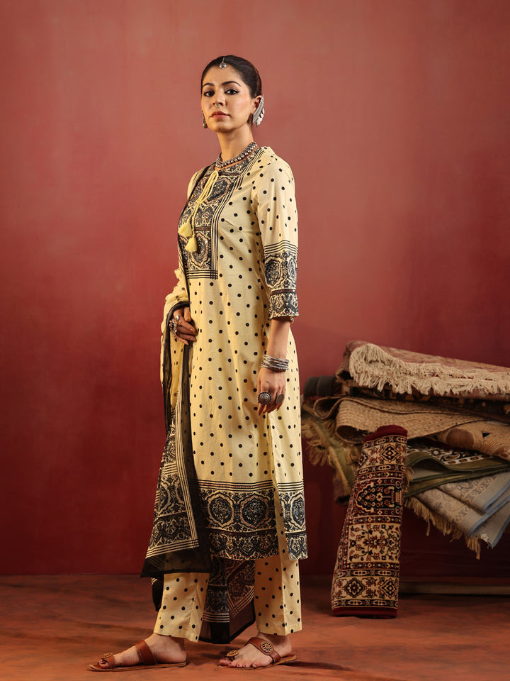 Tarini | Butter Polka Ajrakh Suit Set