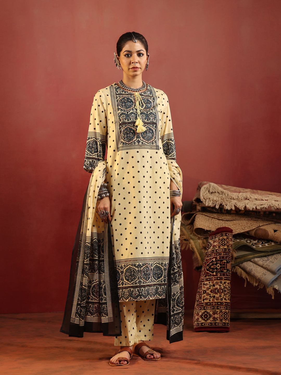 Tarini | Butter Polka Ajrakh Suit Set