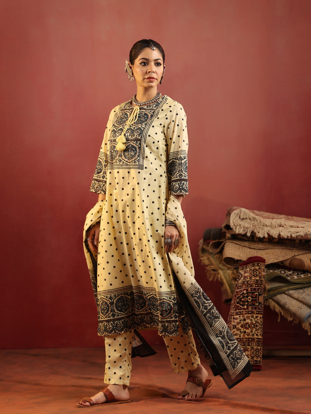 Tarini | Butter Polka Ajrakh Suit Set