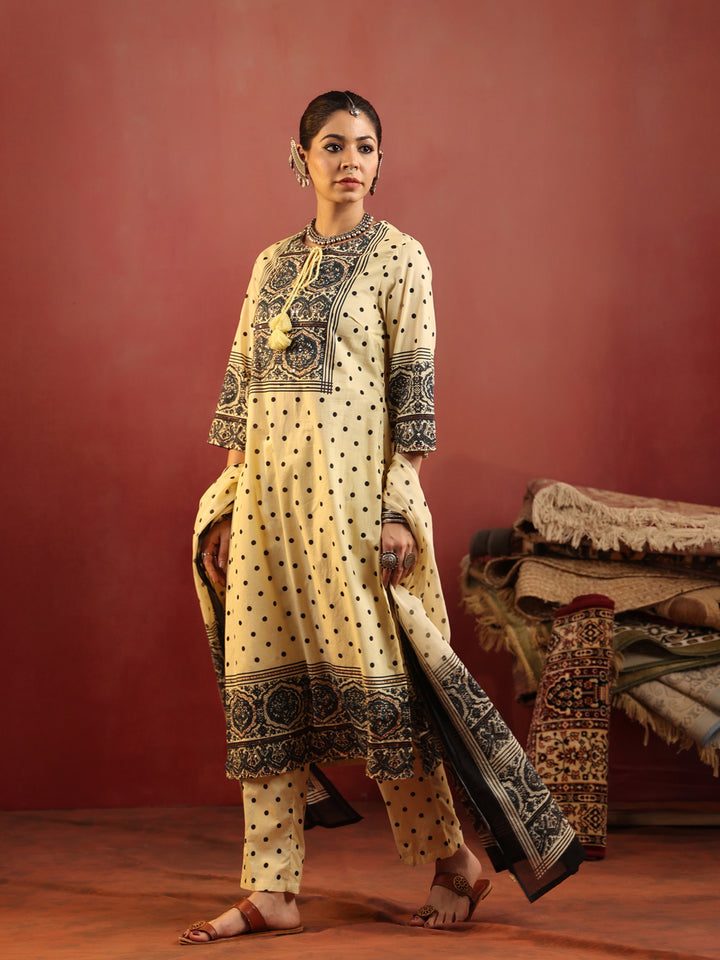 Tarini | Butter Polka Ajrakh Suit Set