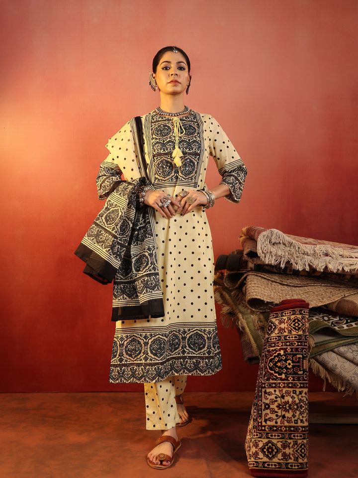 Tarini | Butter Polka Ajrakh Suit Set