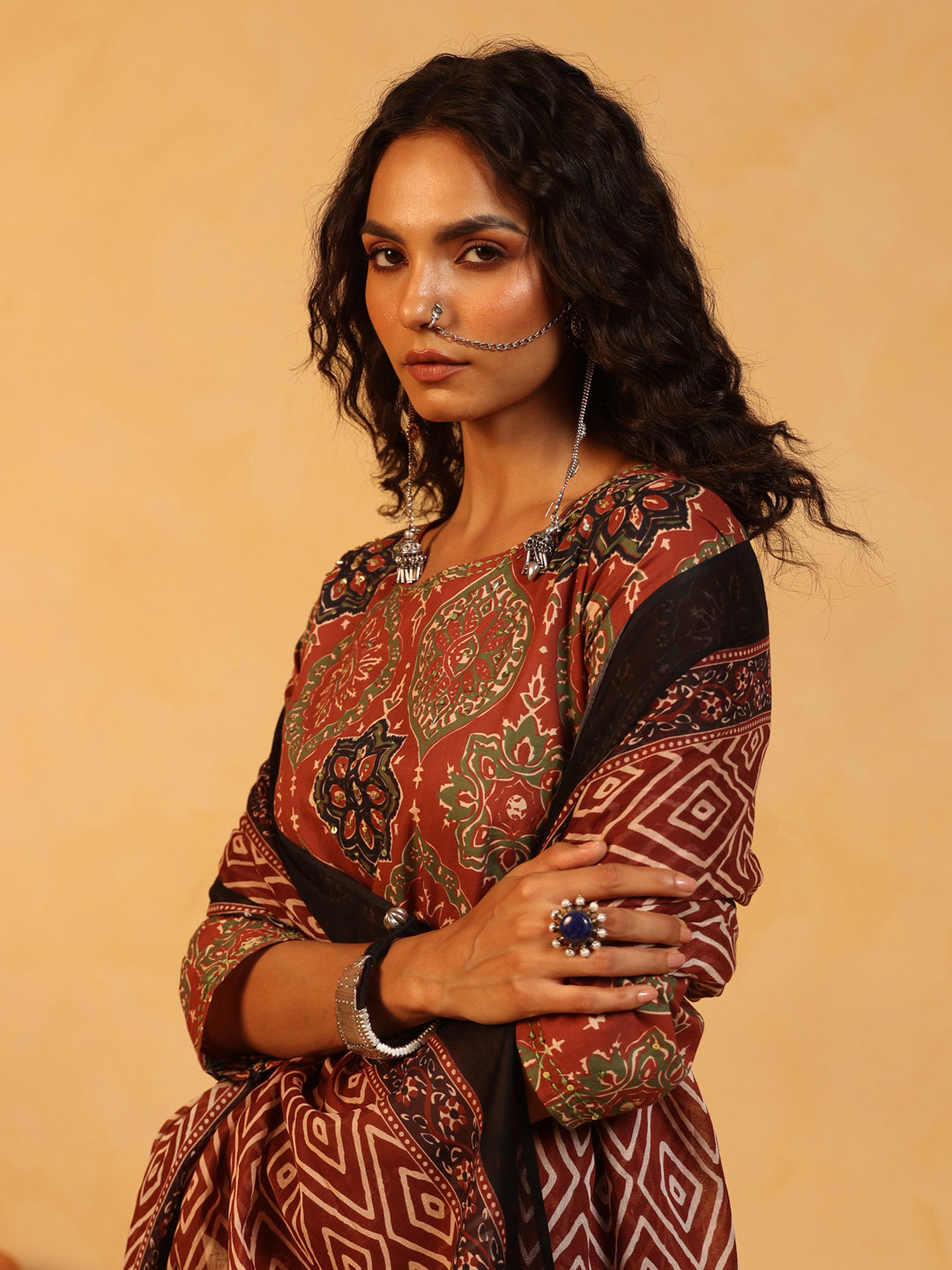 Mehndi Gul | Rust Ajrakh Cotton Suit Set
