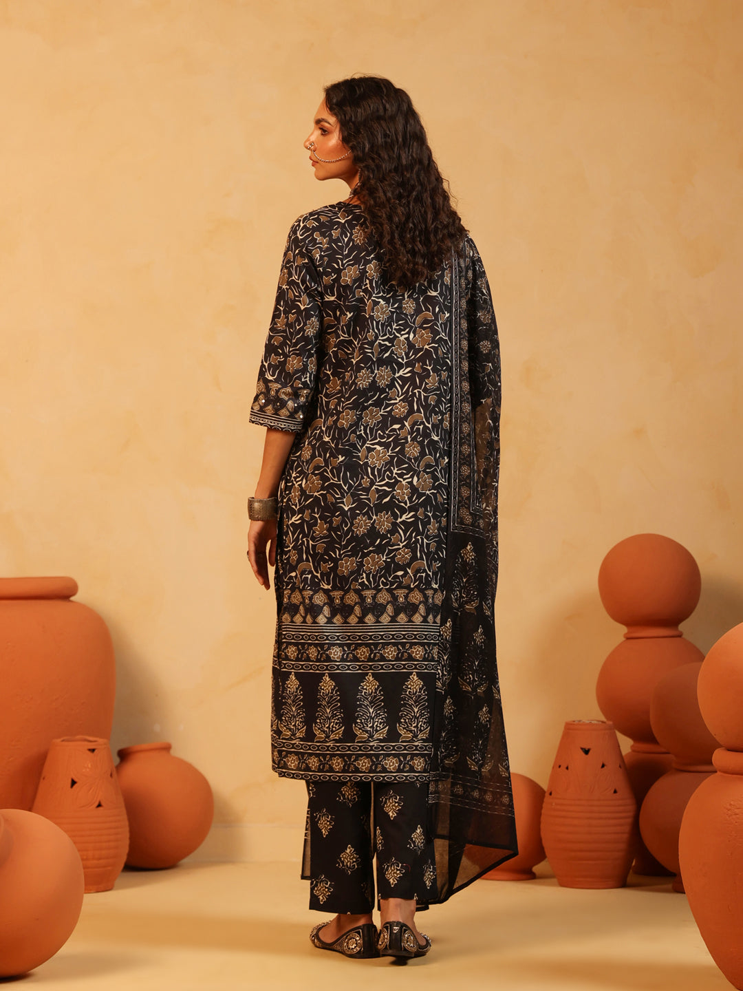 Kajaliya Noor | Black Ajrakh Cotton Suit Set