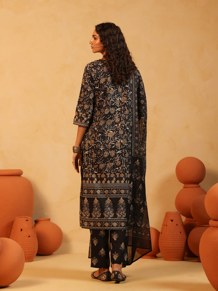 Kajaliya Noor | Black Ajrakh Cotton Suit Set