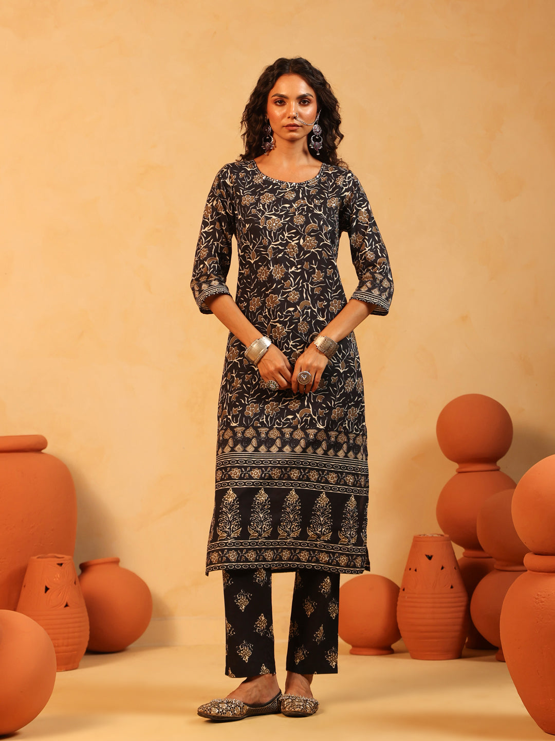 Kajaliya Noor | Black Ajrakh Cotton Suit Set