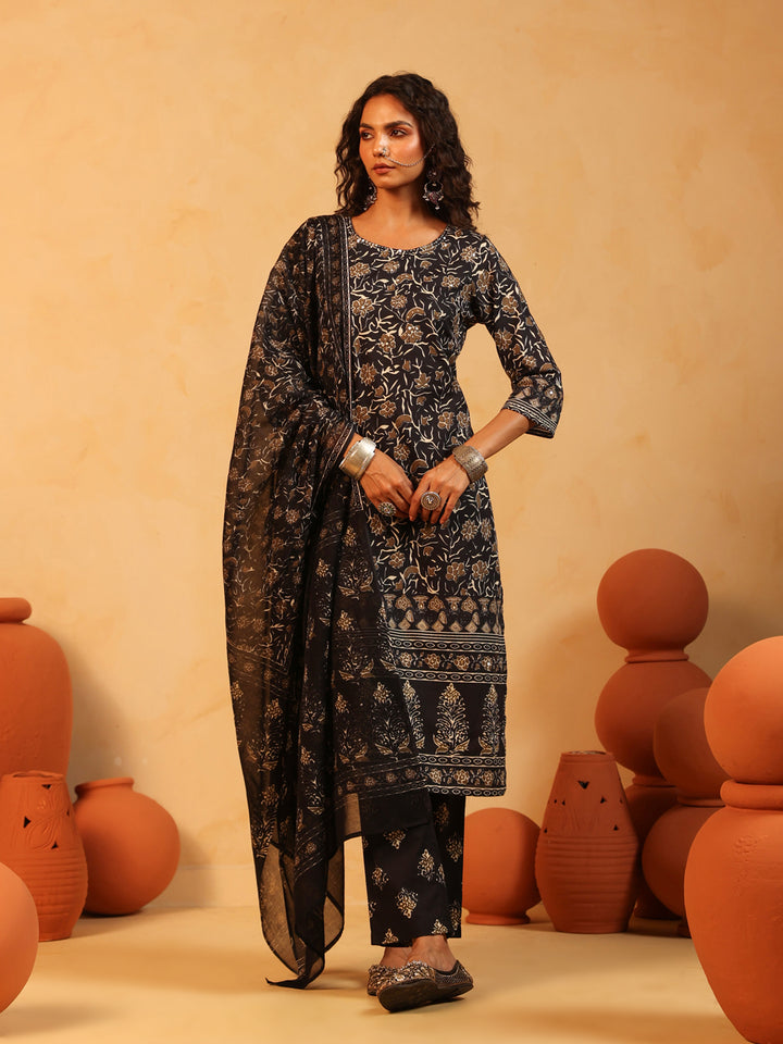 Kajaliya Noor | Black Ajrakh Cotton Suit Set